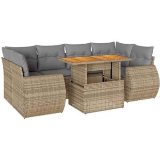 vidaXL Vidaxl - Set Sof&aacute;s De Jard&iacute;n 7 Piezas Y Cojines Rat&aacute;n Sint&eacute;tico Beige