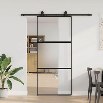 Berkfield Home Sliding Door with Hardware Set Black 90x205 cm Tempered Glass