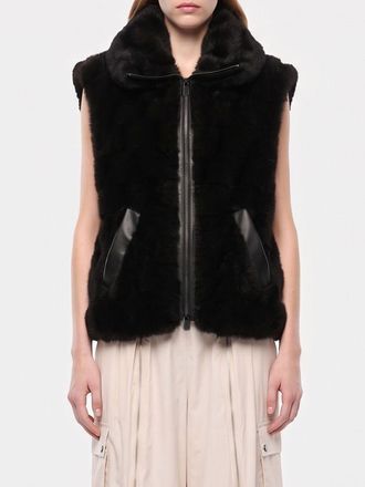 Pinko Gilet con cappuccio in pelliccia sintetica e chiusura con zip