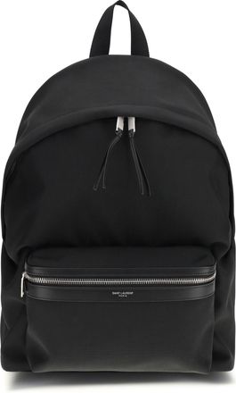 Saint Laurent Mens Backpack City Black Leather & Nylon Fabric Backpacks