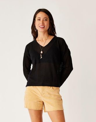 Carve Designs Lightweight Mesh Pullover in Black at Nordstrom, Size Xx-Small