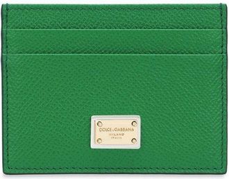 Dolce & Gabbana logo-tag leather card holder - women - Calf Leather - One Size - Green