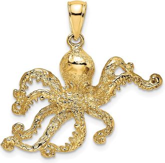 Diamond2Deal 14k Yellow Gold Textured Octopus Charm Pendant