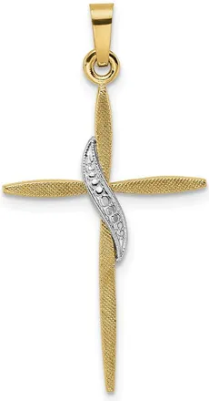 Diamond2Deal 14k Two-tone Gold Solid Methodist Cross Pendant