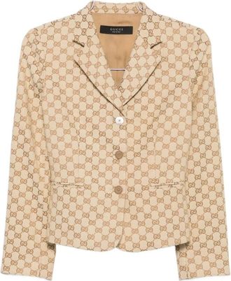 Gucci GG Katoenen Canvas Jas - Dames - Blazers - Beige - S - Katoen - Jassen