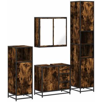 vidaXL Vidaxl - Set De Muebles Ba&ntilde;o 4 Pzas Madera Contrachapada Roble Ahumado
