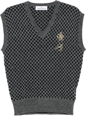 Vivienne Westwood Checkerboard-knit Orb-embroidered Sleeveless Sweater