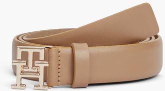 Tommy Hilfiger Womens Monogram Buckle Smooth Leather Belt - Safari Canvas - 40