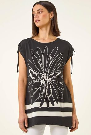 Roman Floral Print Stretch Tunic Top