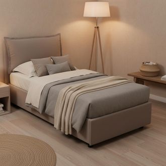 Dmora Talamo Italia - Cama Individual Gemma, Cama Contenedor Con Revestimiento De Tela, 100% Made In Italy, Apertura Frontal, Adecuado Para Colch&oacute;n 80x200 C