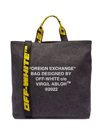 Off-white slogan-print tote bag - men - Polyester/Leather/Cotton - OS - Black