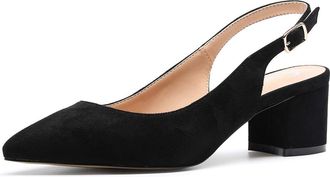 Castamere Womens Slingback Mid Block Chunky Heels Pumps Slip on Pointed Toe Court Shoes 2 in Heeled Suede Black Pumps EU 39