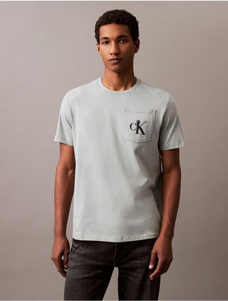 Calvin Klein Jeans Calvin Klein Mens Faded Monogram Pocket Classic T-Shirt - Green - 2XL