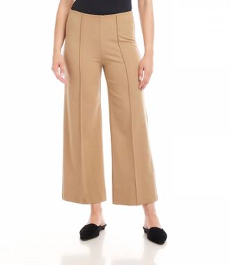 Karen Kane Calla Cropped Pintuck Wide-Leg Pants In Camel