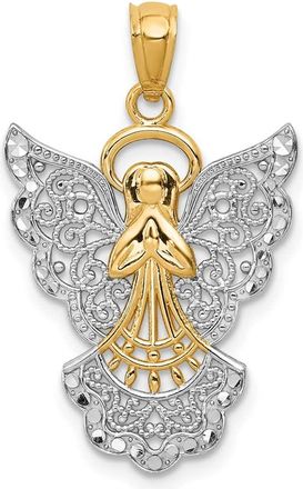 Diamond2Deal 14k Yellow Gold Rhodium Filigree Angel Pendant