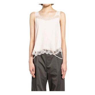 Maison Margiela Tops, Dames, Roze, S, Katoen, Mirrored Lace Slip Top