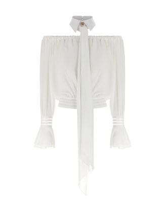 Elisabetta Franchi Ivory White Shirt Collar Blouse