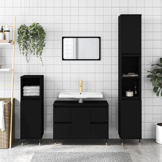 vidaXL Mueble De Ba&ntilde;o Madera De Ingenier&iacute;a Negro 80x33x60 Cm Vidaxl