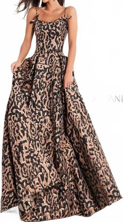 Jovani Spaghetti Strap Prom Gown In Cheetah