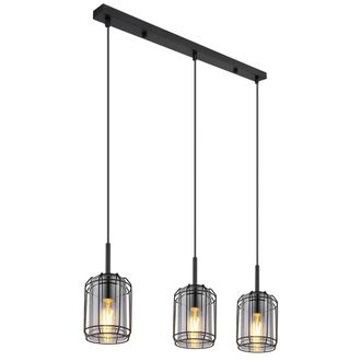 Netlighting Kammi Bar Pendant Ceiling Light Matt Black Smoke Glass Shade 3x E27