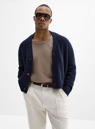 Le 31 Mens Textured knit Cardigan Sweater