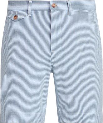 Ralph Lauren 8-Inch Stretch Straight Seersucker Short - Heren - Korte Broeken - Blauw - W40 - Katoen - Korte Broeken