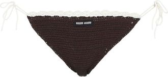 Miu Miu crochet-knit embroidered-logo bikini bottoms - women - Cotton - 38 - Black