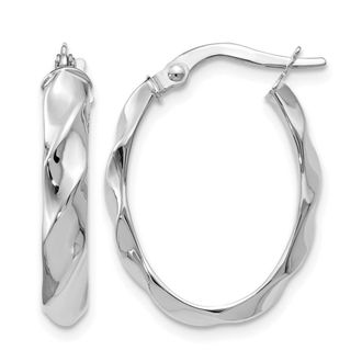 Diamond2Deal 14K White Gold Polished Twisted Oval Shape Hoop Earrings