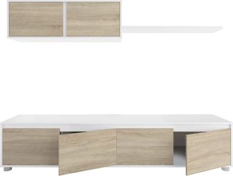 Dmora Dmora - Mueble Tv Para Sal&oacute;n Con Cuatro Puertas, Con Mueble Alto Y Balda, Color Roble Canadiense Y Blanco Artik, Medidas Mueble Tv 200 X 43 X 41 Cm Mu
