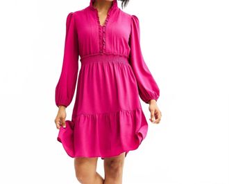 London Times Smocked Waist Tiered Mini Dress In Fuchsia