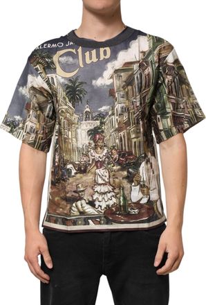 Dolce & Gabbana Mens Graphic Print Short Sleeve Tee - Grey Linen - Size EU 46 (Mens)