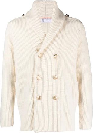 Brunello Cucinelli MenS Cream Wool Silk Sweater, Size 36
