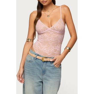 Edikted Nolyn Lace Bodysuit in Light-Pink at Nordstrom, Size X-Large