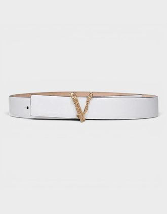 Versace Womens Virtus Belt Calf Leather White Gold - Size: 100CM