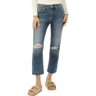 Silver Jeans Co Avery Curvy Distressed Crop Straight Leg Jeans in Synth at Nordstrom, Size 27 X 26