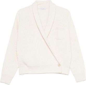 Brunello Cucinelli White Shawl Neck Sweater