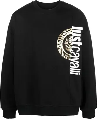 Just Cavalli Zwarte Ronde Logo Sweatshirt Katoenen Hoodie - Heren - Sweatshirts - Zwart - S - Katoen - Hoodies & sweatvesten