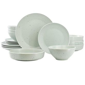 Elama Emilia 16 Piece Double Bowl Stoneware Dinnerware Set in White at Nordstrom
