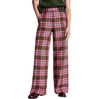 Boden Belgravia Plaid Wide Leg Pants in Olive Green/Pink Check at Nordstrom Rack, Size 4