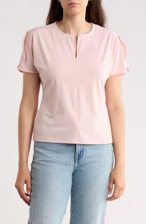 T Tahari Keyhole Flutter Sleeve Jersey Top in Blush at Nordstrom Rack, Size X-Large