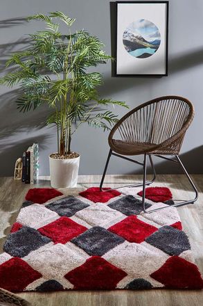 Origin Store 3D GEO Shaggy Rug in Red | Size: 160 cm x 230 cm