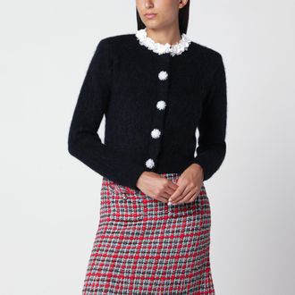 Self Portrait Navy alpaca sweater with flowers