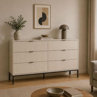 Dmora C&oacute;moda Lalifa, 6 Cajones, Apertura Deslizante, Cierre Soft Close, 150x40x92h Cm Beige Cachemira