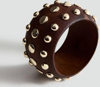 Mango Bracciale legno borchie marrone - Donna - Taglia unica - MANGO