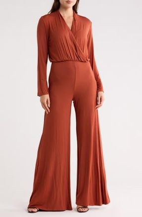 Go Couture Surplice V-Neck Long Sleeve Jumpsuit in Hazelnut at Nordstrom Rack, Size X-Large