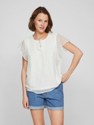 Vila Kurzarmshirt VILA VIEDEE C/S V-NECK TOP - NOOS, Damen, Gr. 34, weiss (snow wei&szlig;), Jersey, Obermaterial: 100% Polyester, unifarben, regular fit normal,