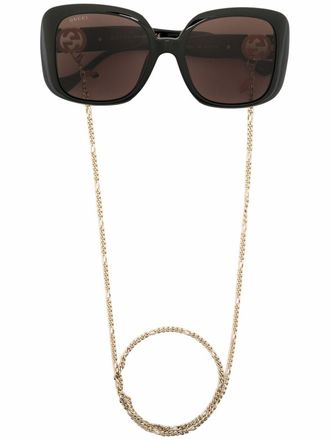 Gucci square-frame chain sunglasses - women - Acetate - 57 - Black