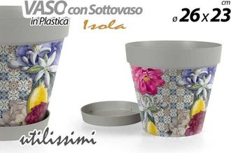 Trade Shop Trade Shop - Maceta De Jard&iacute;n Con Platillo De Pl&aacute;stico Isla Decoraci&oacute;n 26x23cm Plantas Flores 845376