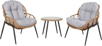 Hhg Hhg - Nunca Usado] Set De Polirrat&aacute;n 952, Set De Balc&oacute;n Set De Jard&iacute;n Grupo De Asientos Silla Mesa Auxiliar, Color Natural, Tapizado Gris Claro