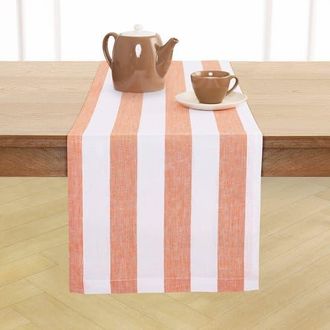 Solino Home Linen Table Runner for Dining Table, Holiday and Everyday Table Decor - Cabana Stripe in Orange And White at Nordstrom, Size Xx-Large
